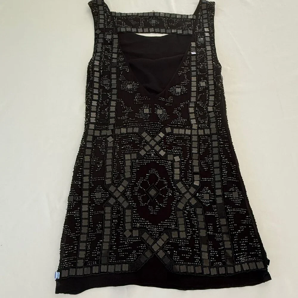 Free People‎ Speak Easy Black Beaded Sequin Mini Dress Size 0